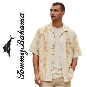Tommy Bahama Shirt For Men Cream Paisley Print Silk Button Front Size XL